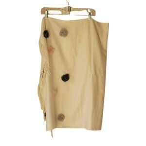 White Pashmina Pom Pom Scarf Multicolor Pompoms and Fringes NWT Cashmere Feel‎